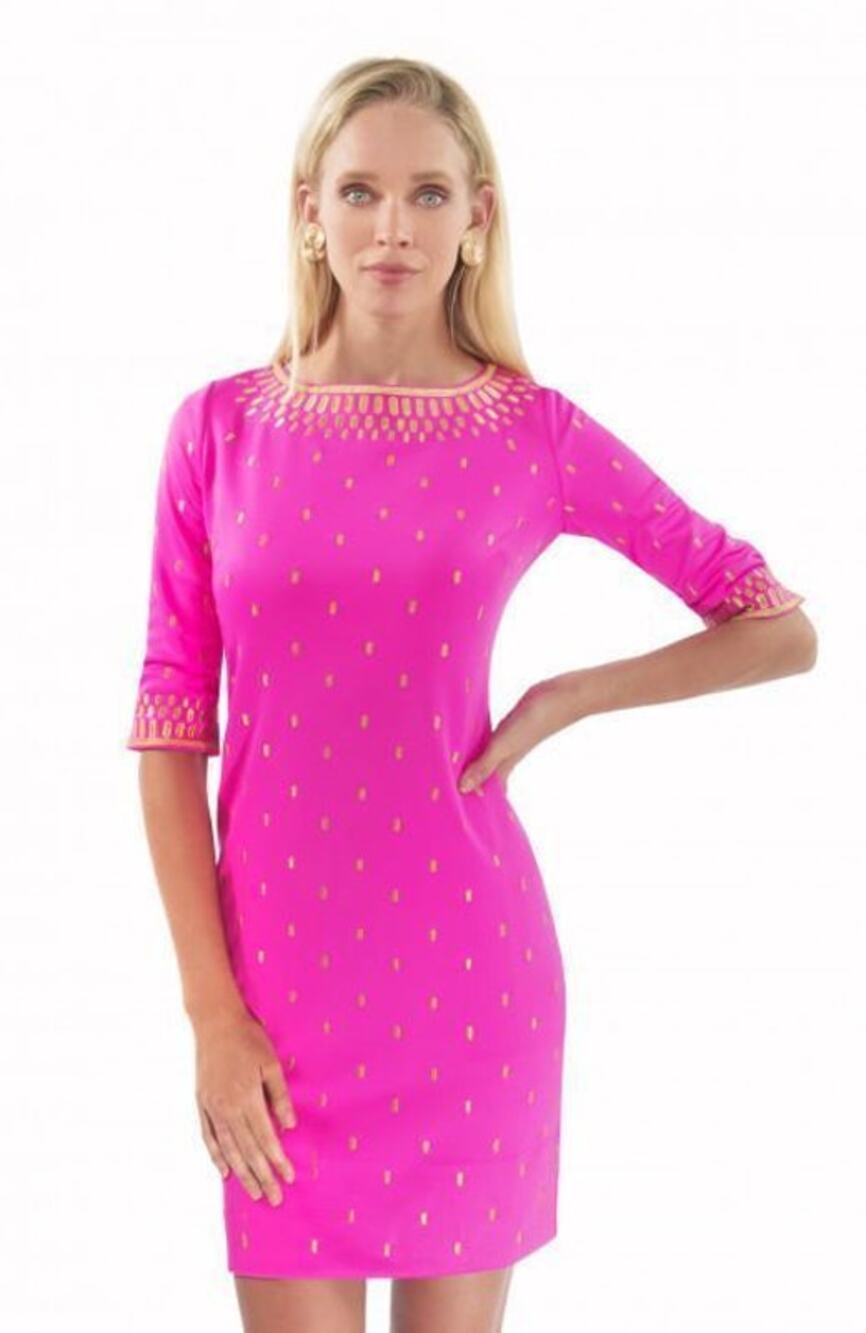 Gretchen Scott Rocket Girl Dress Hot Pink Embroidered Metallic Women Small
